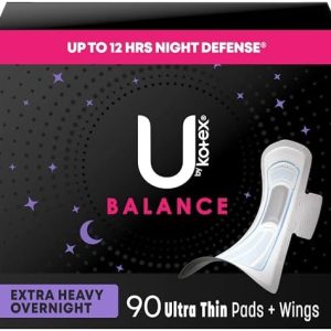 U by Kotex Balance Overnight Pads, 90 Count, Extra Heavy