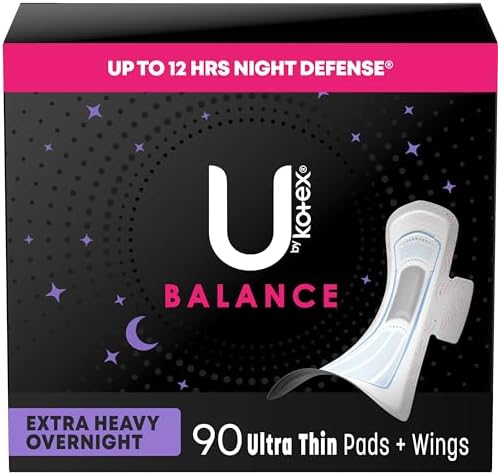 U by Kotex Balance Overnight Pads, 90 Count, Extra Heavy