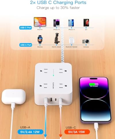 8-Outlet Surge Protector with 4 USB Ports, 5Ft Cord - Image 5