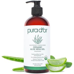 PURA D?OR Organic Aloe Vera Gel ? 16 Oz, Unscented