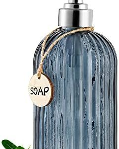 16 OZ Glass Soap Dispenser with Stainless Steel Pump, Blue Grey