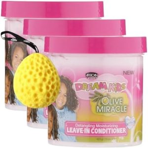 Dream Kids Olive Miracle Leave-In Conditioner 15oz + Bath Sponge
