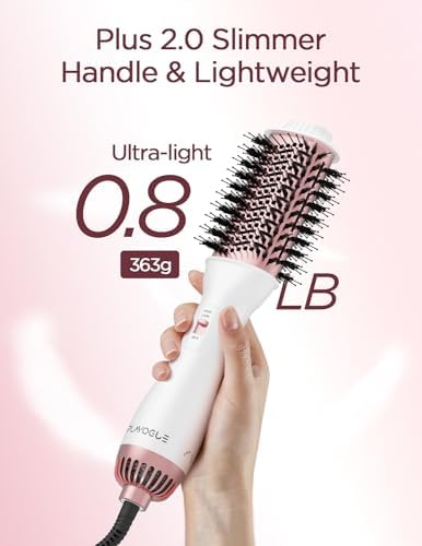 PLAVOGUE Dual Voltage Ionic Hair Dryer Brush White Pink 2-in-1 Styling Tool All Hair Types - Image 2