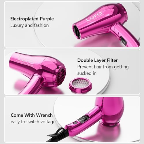 LURA Purple 1200W Mini Travel Hair Dryer Dual Voltage Compact Lightweight Design - Image 6