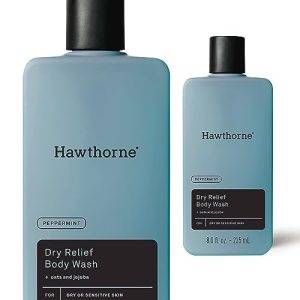 **Hawthorne Men?s Peppermint Body Wash for Dry Skin**   Soothing, gentle formula with oat extract, jojoba oil, glycerin. Sulfate-free, paraben-free, cruelty-free. 8 fl. oz