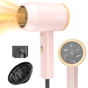 ANIEKIN 1875W Ionic Hair Dryer, Pink, Lightweight, Includes Diffuser Attachment