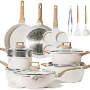 CAROTE 21-Piece Nonstick White Granite Cookware Set