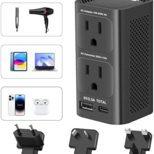 220V to 110V Travel Adapter with USB A &