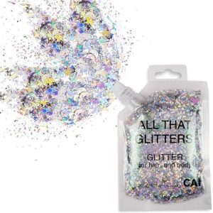 Silver Body Glitter Gel with Stars & Moon, 3 oz