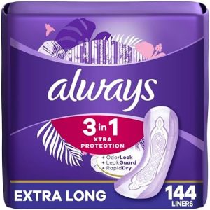 Always Daily Liners, Extra Long, 3 Packs of 48 (144 Total)