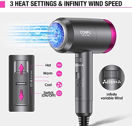 CONFU Professional 1600W Ionic Hair Dryer with Portable Design, Diffuser, and Nozzle Set - Image 4