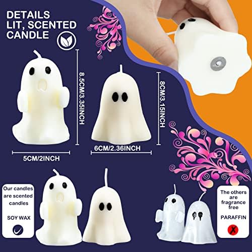 Minatee 4 Large White Ghost Candles for Halloween Decor - Image 2