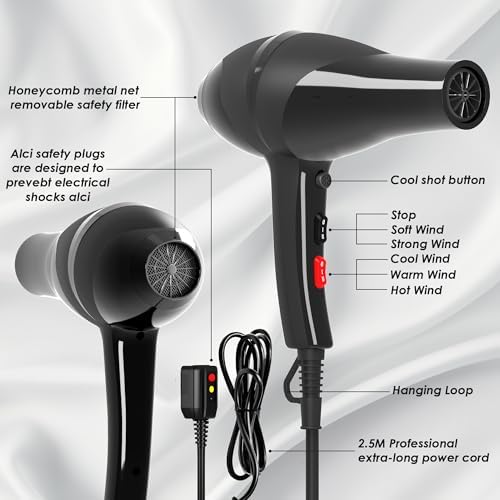 2400W Ionic Hair Dryer with Diffuser, Lightweight Compact Design for Curly Hair - Image 5