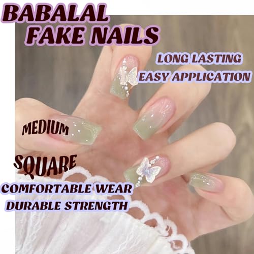 BABALAL 24Pcs Medium Press-On Nails with 3D Butterfly Design - Image 4