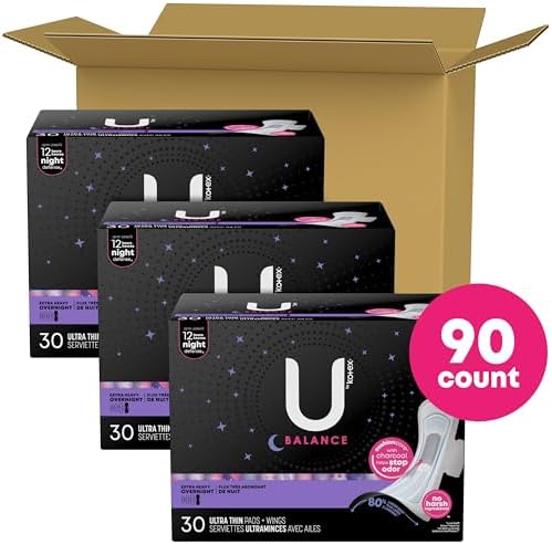U by Kotex Balance Overnight Pads, 90 Count, Extra Heavy - Image 2