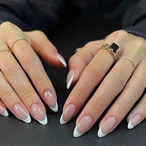24Pcs Medium French Tip Press-On Nails, Reusable Acrylics