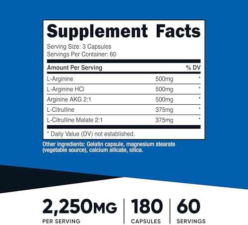 Nutricost Nitric Oxide Booster 2250mg, 180 Capsules - Image 2