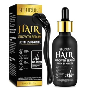 5% Minoxidil Hair Growth Serum Kit with Biotin, 2.02 oz, for Thinning Hair