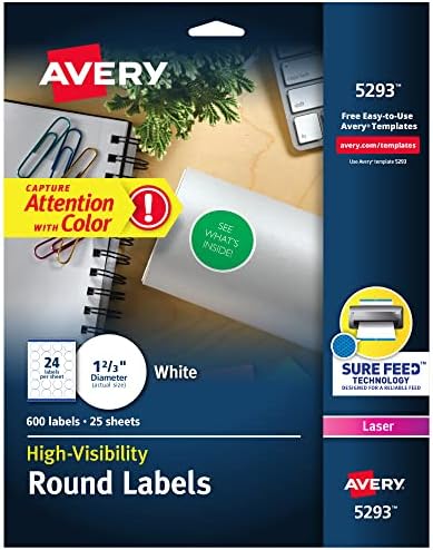 Avery 1-2/3? Round Printable White Labels, 600 Pack