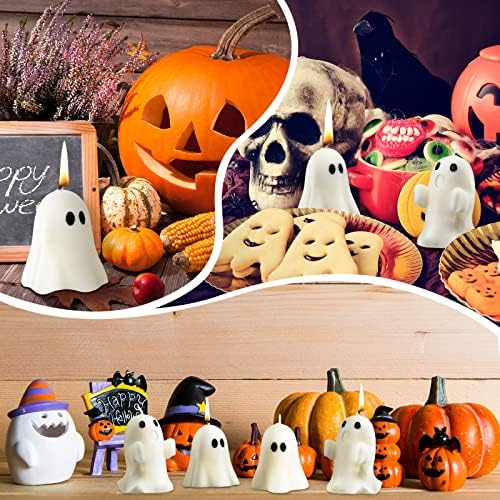 Minatee 4 Large White Ghost Candles for Halloween Decor - Image 3