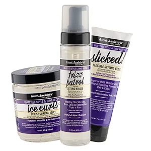 Aunt Jackie's Grapeseed 3-Pack Sleek Curls Frizz Control Bundle for Shiny Styles