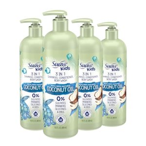 Suave Kids 3-in-1 Coconut Oil Body Wash & Shampoo, 4-Pack