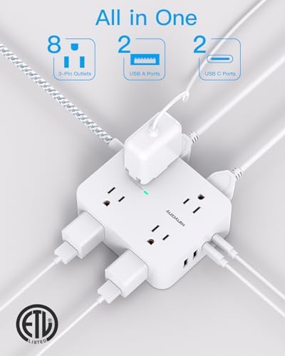 8-Outlet Surge Protector with 4 USB Ports, 5Ft Cord - Image 2