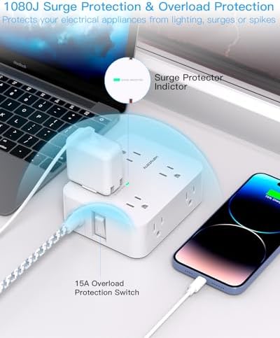 8-Outlet Surge Protector with 4 USB Ports, 5Ft Cord - Image 3