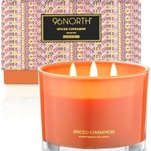 96NORTH Luxury Spiced Cinnamon 3-Wick Candle, 50 Hours Burn