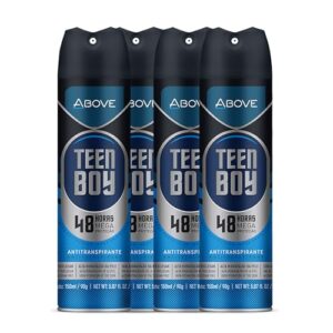 ABOVE 48H Teen Boy Citrus Antiperspirant Spray, 4oz Bottles, 4 Pack, Fresh Scent