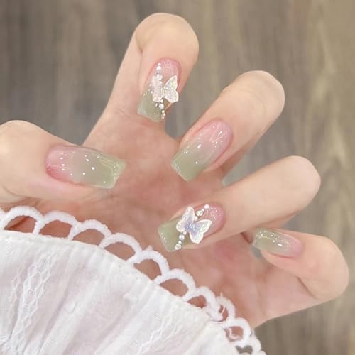BABALAL 24Pcs Medium Press-On Nails with 3D Butterfly Design