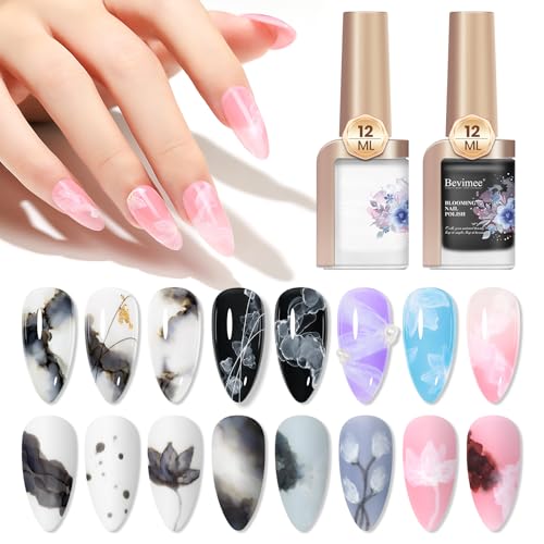 Blooming Gel Nail Polish 12ML Black & White 2PCS