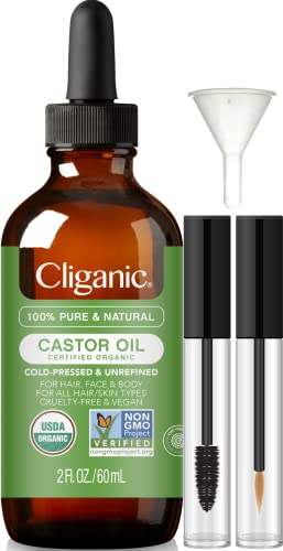 Cliganic 100% Pure Castor Oil 2oz with Eyelash Kit