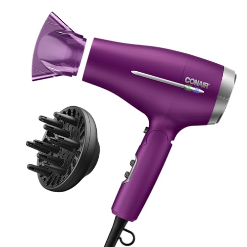 Conair 1875 Watt Compact Travel Hair Dryer Folding Handle Smart Voltage Purple