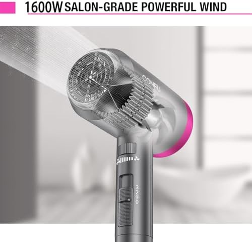 CONFU Professional 1600W Ionic Hair Dryer with Portable Design, Diffuser, and Nozzle Set - Image 3