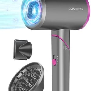 Crimson Purple 1800W Foldable Ionic Hair Dryer with Diffuser, Lightweight Design