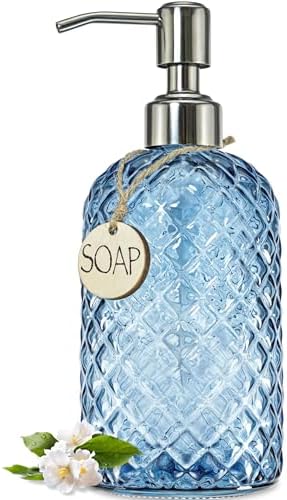 JASAI 18Oz Blue Glass Soap Dispenser with Stainless Steel Pump