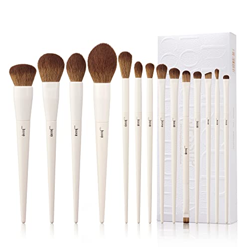 Jessup 14 Piece Premium Synthetic Makeup Brush Set Light Grey
