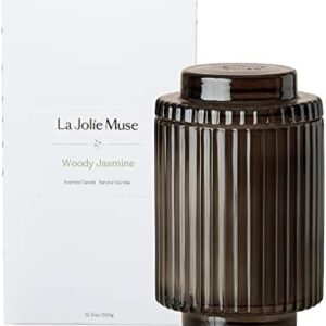 LA JOLIE MUSE Woody Jasmine Luxury Candle, 12.3oz, 80hrs