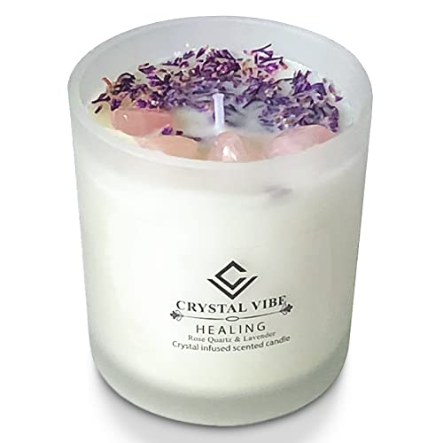 Lavender Rose Quartz Crystal Candle for Relaxation