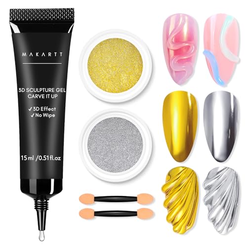 Makartt 3D Nail Gel & Chrome Powder Kit