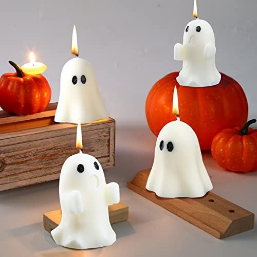Minatee 4 Large White Ghost Candles for Halloween Decor