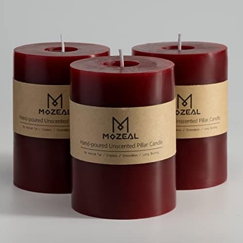 MOZEAL 3? x 4? Dark Red Dripless Pillar Candle Set of 3