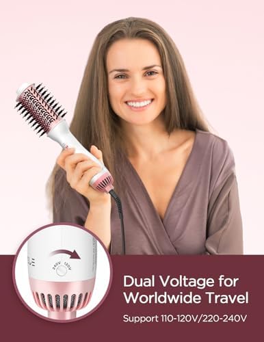 PLAVOGUE Dual Voltage Ionic Hair Dryer Brush White Pink 2-in-1 Styling Tool All Hair Types - Image 3