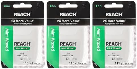 REACH Mint Waxed Dental Floss 3-Pack, 115yd, PFAS-Free