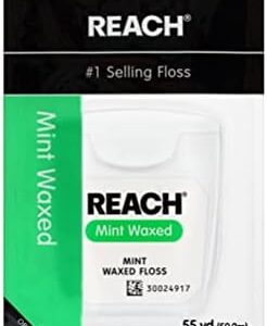 REACH Mint Waxed Dental Floss, 55yd, PFAS-Free, Shred Resistant