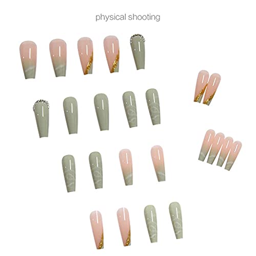 RikView Green Rhinestone Coffin Press-On Acrylic Nails - Image 4