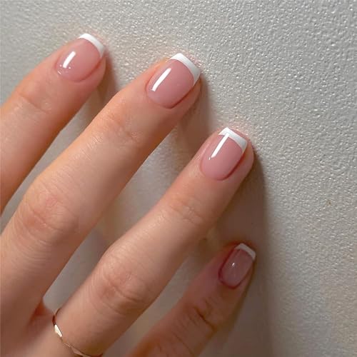 Short Square White French Tip Press-On Nails ? Reusable