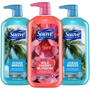 Suave Ocean Breeze Wild Cherry Blossom Body Wash 3 Pack 12 oz Bottles