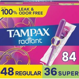 Tampax Radiant Tampons, Regular/Super, 84 Count, Unscented